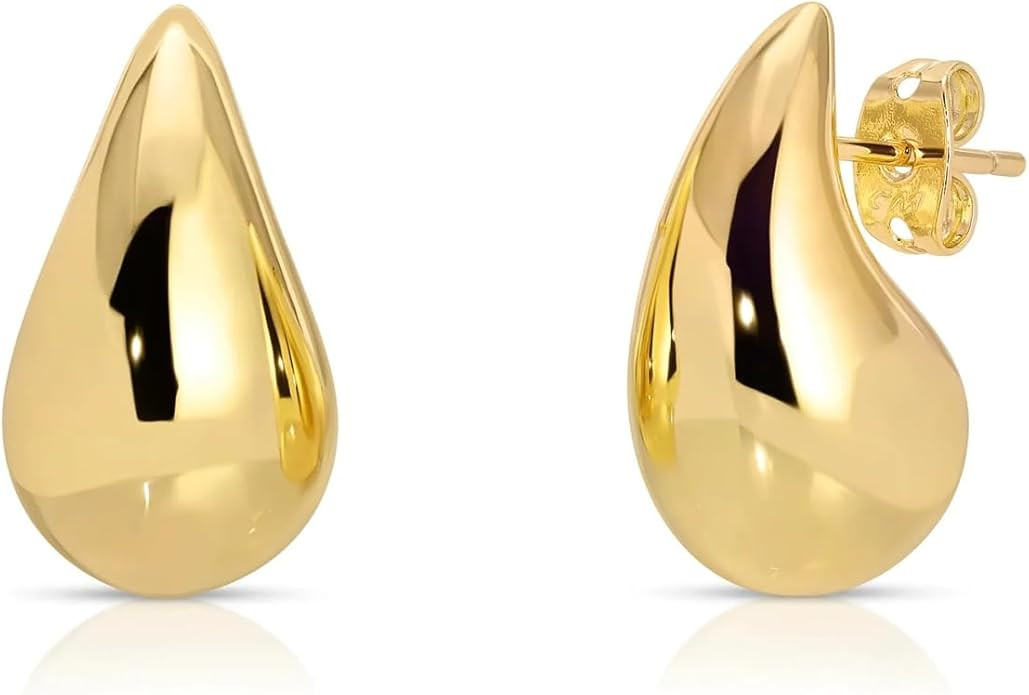 Small Teardrop Gold Chunky Earrings for Women,Thick Gold Plated Hoop Hypoallergenic Water Drop Ea... | Amazon (US)