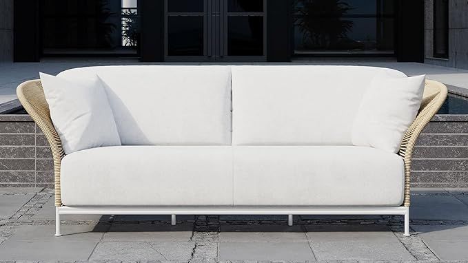 ZURI Modern Outdoor Patio Kaia Stainless Steel Sofa with Quick Drying Cushion - Cream/White | Amazon (US)