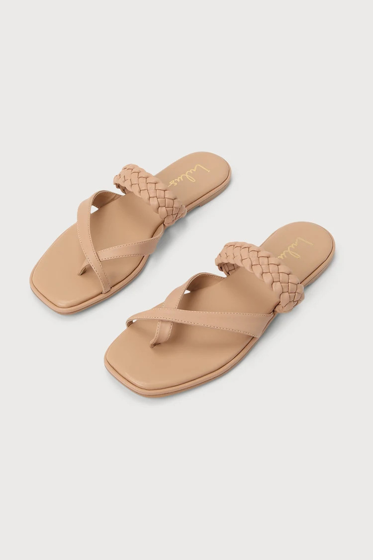 Garlyn Light Nude Woven Flat Slide Sandals | Lulus (US)