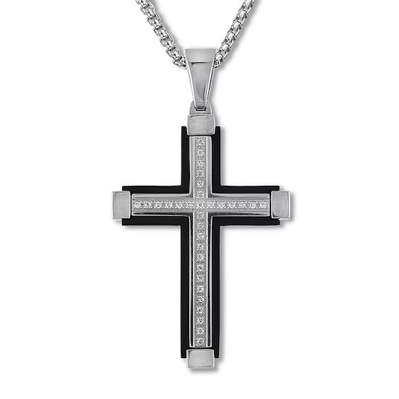 Diamond Cross Necklace 1/6 ct tw Stainless Steel 22" | Kay Jewelers