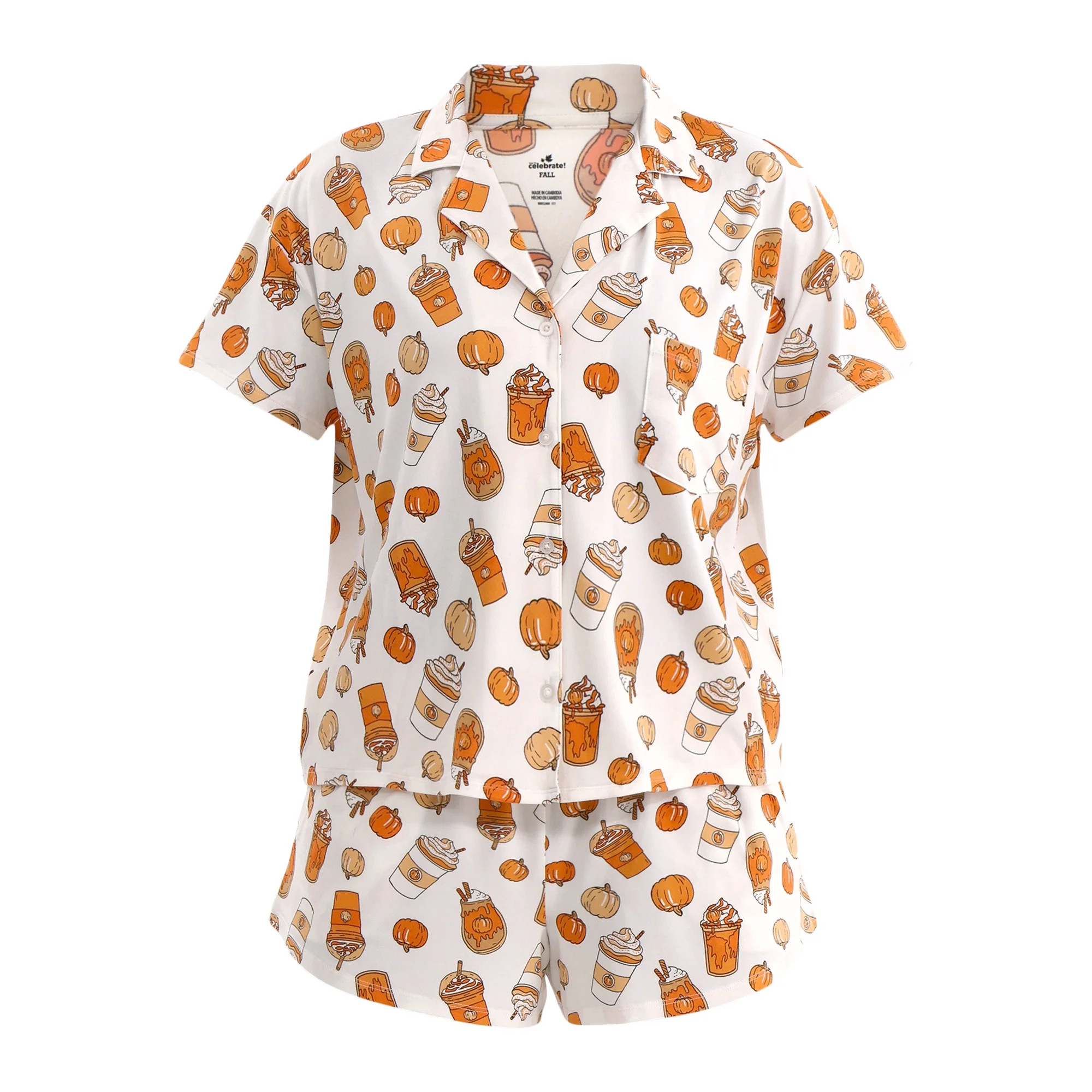 Halloween Women’s Printed Notched Top and Shorts Pajama Set from Way to Celebrate, 2-Piece, Siz... | Walmart (US)