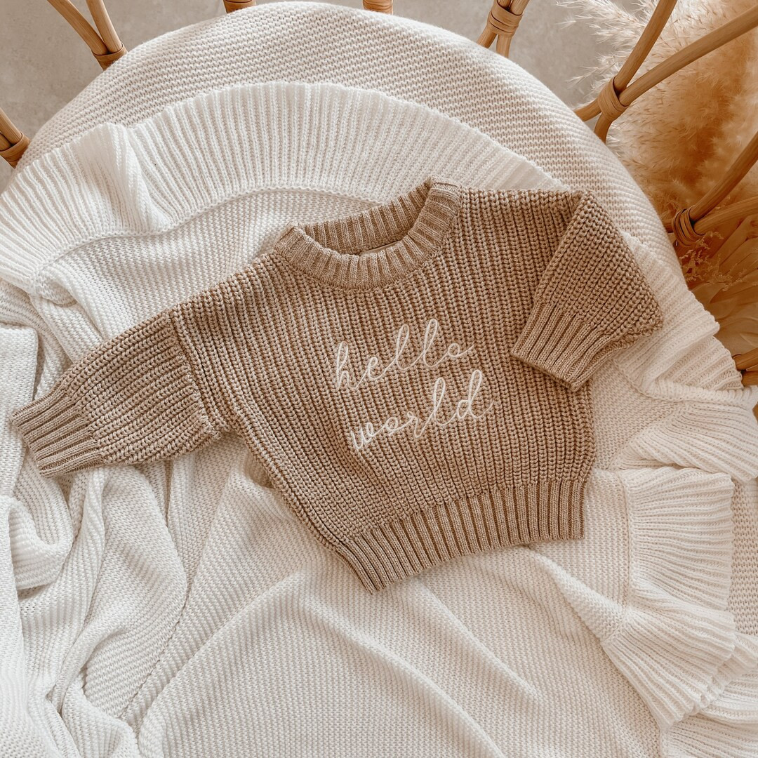 Hello World Fawn Mini Knit Sweater - Baby and Toddler - Cotton Jumper - Babies First Outfit - Pho... | Etsy (US)
