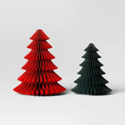 2pc Paper Honeycomb Tree Christmas Figurine Set - Wondershop™ Red/Green | Target
