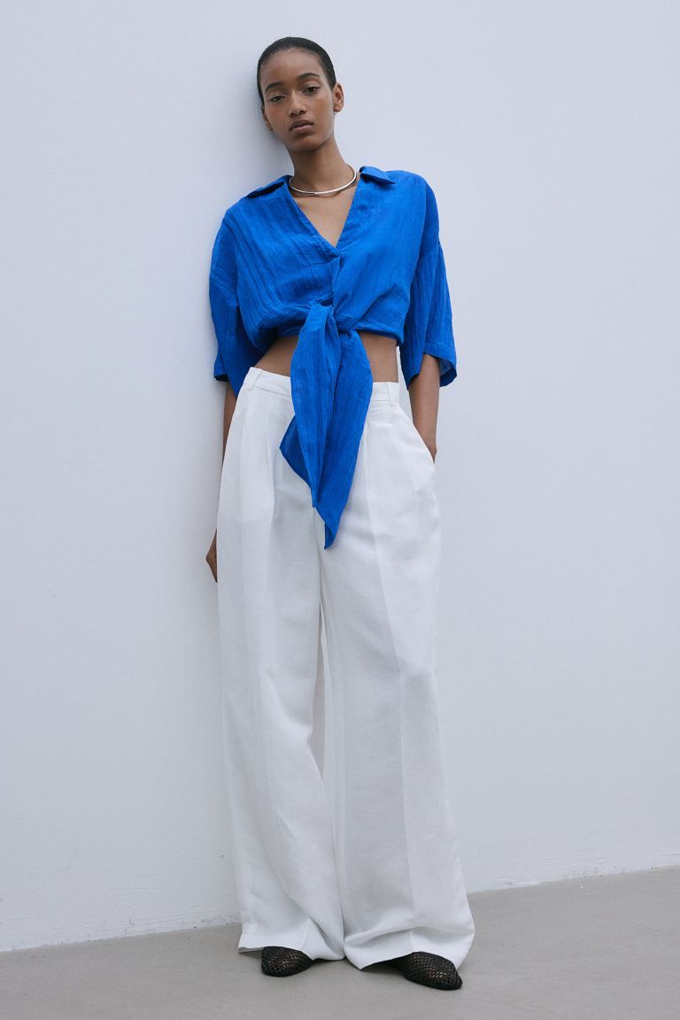 Blouse with Tie Detail - Bright blue - Ladies | H&M US | H&M (US + CA)