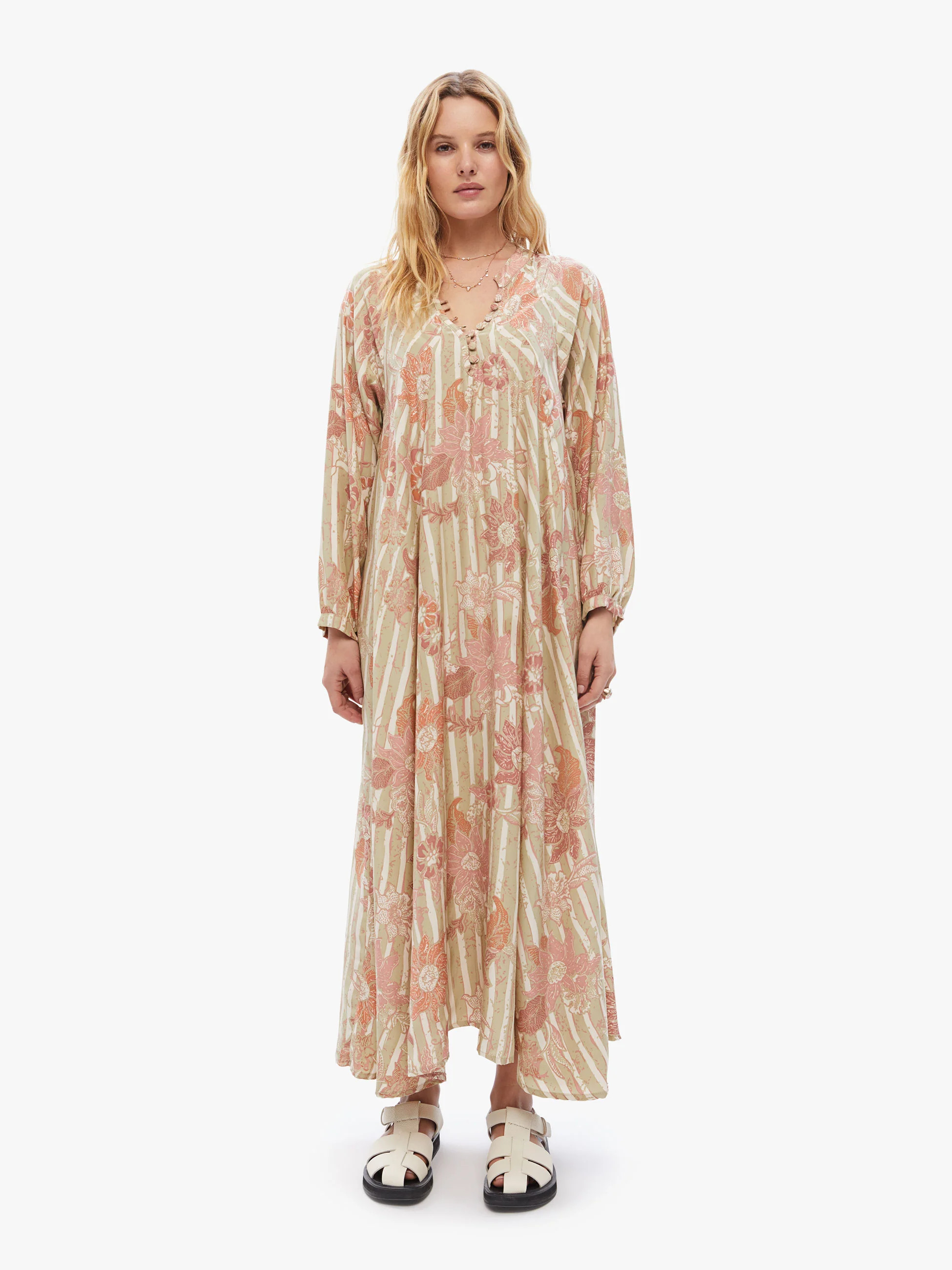 Natalie Martin Fiore Maxi - Sunflower Stripe Print Clay | Mother Denim