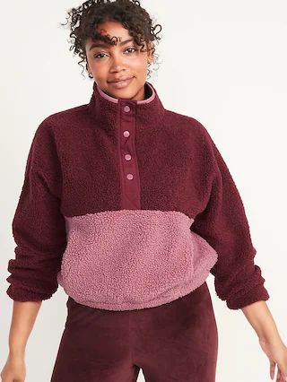Long-Sleeve Oversized Two-Tone Sherpa Sweatshirt for Women | Old Navy (US)