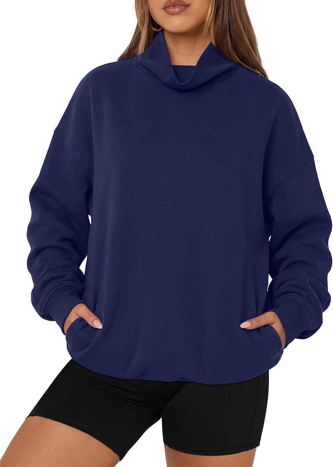 SUUKSESS Womens Mock Neck Sweatshirt Fleece Oversized Pullover with Pockets | Amazon (US)