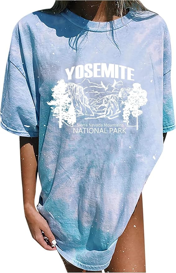 CSDAJIO Women's Graphic Oversized Tee Mountain Letter Print Alaska Shirt Vintage Half Sleeve Loos... | Amazon (US)