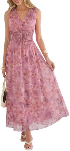 ANRABESS Womens Summer Floral Maxi Dress, A Line Tulle,Elegant for Wedding Guest & Beach Vacation... | Amazon (US)