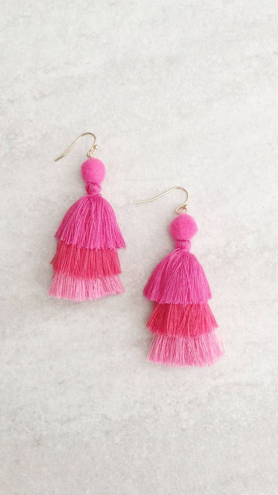 Tassel Earrings Fringe Tassel Earrings, Pink Ombre Tiered Tassel Earrings, Layered Tassel Earrings | Etsy (CAD)