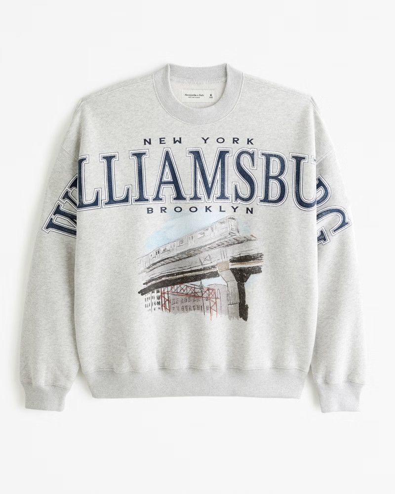 Abercrombie & Fitch Men's Wiliamsburg Graphic Crew Sweatshirt in Light Heather Grey - Size S | Abercrombie & Fitch (US)