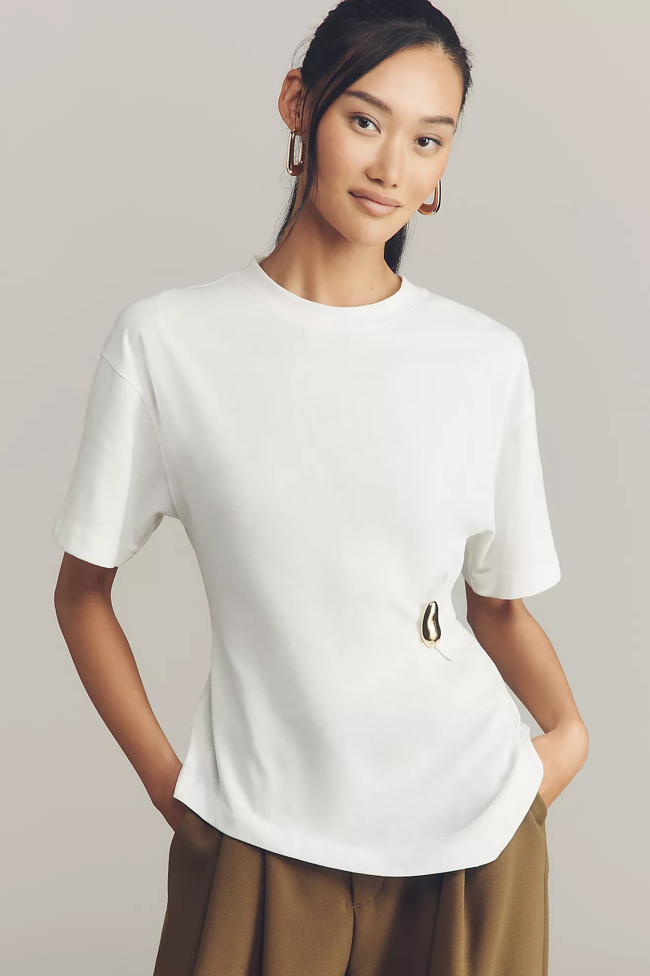 By Anthropologie Short-Sleeve Hardware Gathered Top | Anthropologie (US)