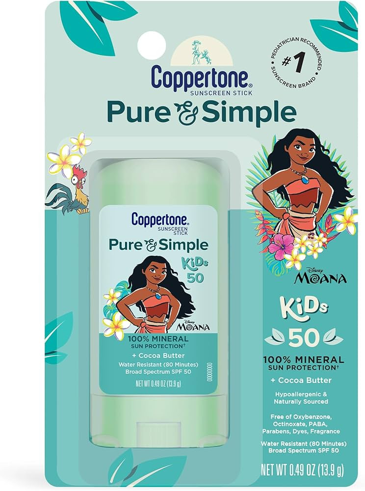 Coppertone Pure and Simple Kids Exclusive Disney Moana Sunscreen Stick SPF 50, Hypoallergenic, Mi... | Amazon (US)