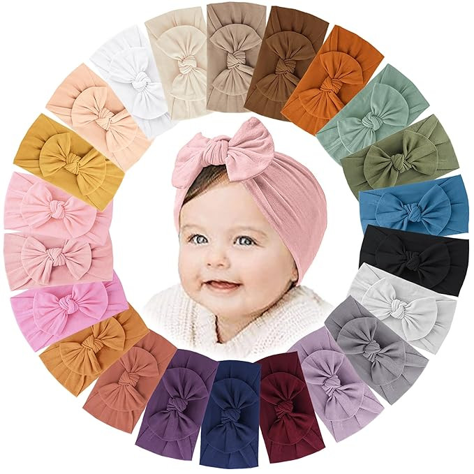 22 Pcs Baby Headbands, Baby Girl Bows, Stretch Nylon Hairbands | Amazon (US)