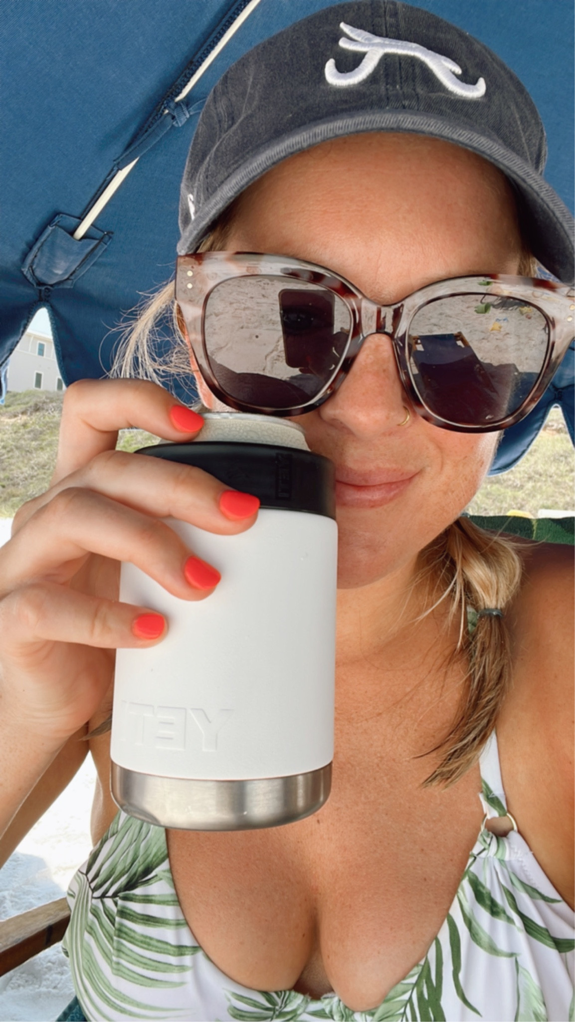 Beach day outfit! Palm print high waist bikini. Top is underwire and comes in bra sizes 🙌🏼 and wearing my normal size M in the bottoms. Semi cheeky. Yeti 12oz Colster to hold my ranch waters! 🤠

#LTKunder100 #LTKSeasonal #LTKswim