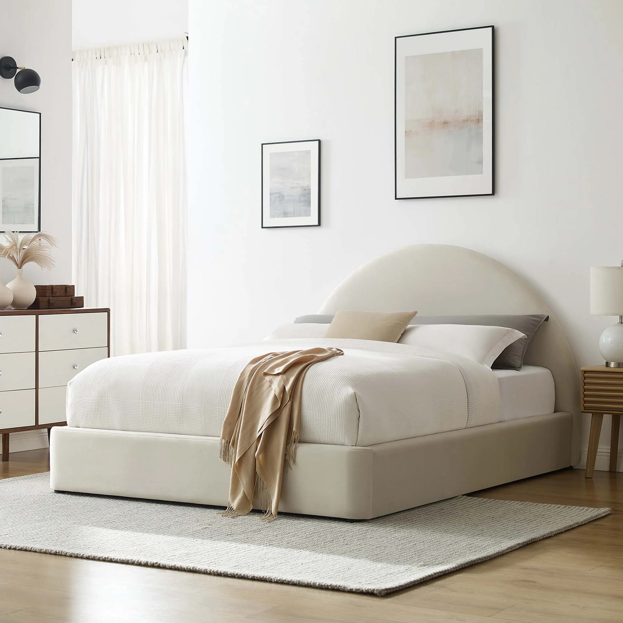 Modway Resort Performance Velvet Arched Round King Platform Bed in Alabaster | Walmart (US)