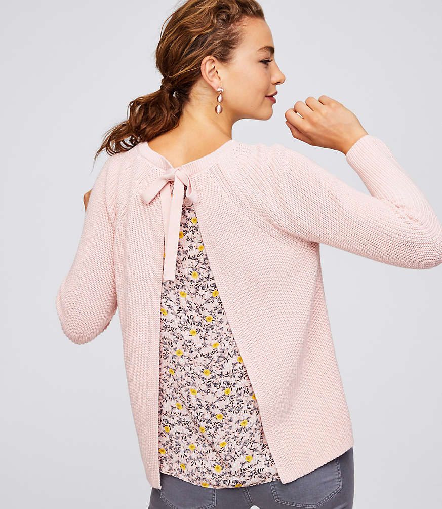 Floral Tie Back Mixed Media Sweater | LOFT