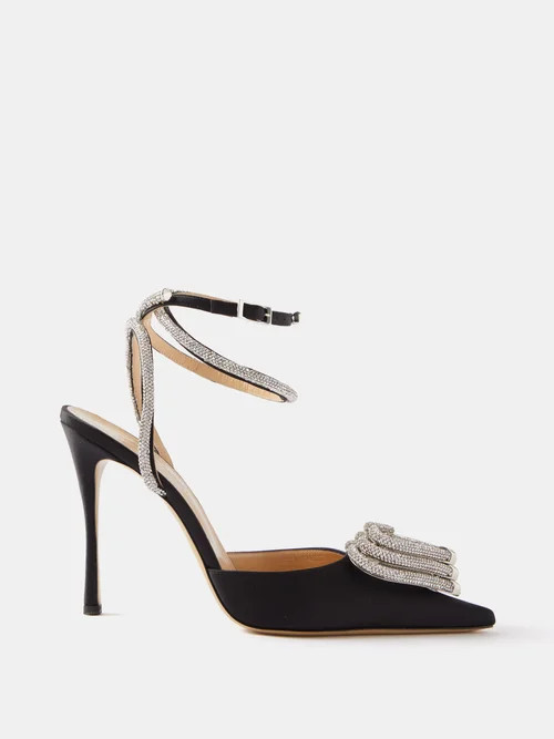 Mach & Mach - Triple-heart 110 Crystal And Silk-satin Pumps - Womens - Black | Matches (UK)