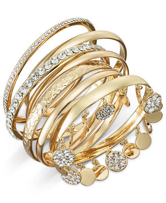 Gold-Tone 6-Pc. Set Crystal Bangle Bracelets | Macy's
