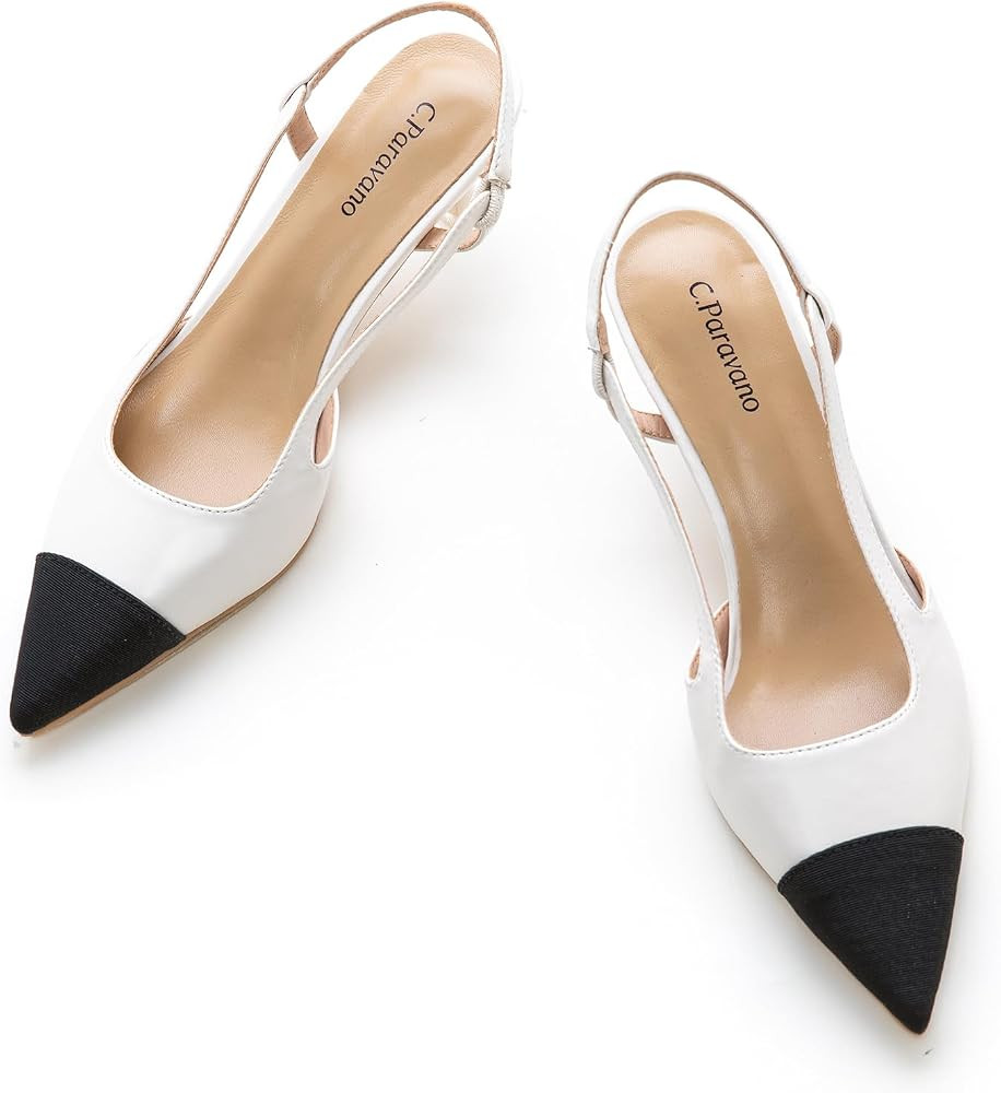 C.Paravano Women's Slingback | Leather Slingback Flats | Pointed Toe Slingback Pumps | Comfort Heele | Amazon (US)