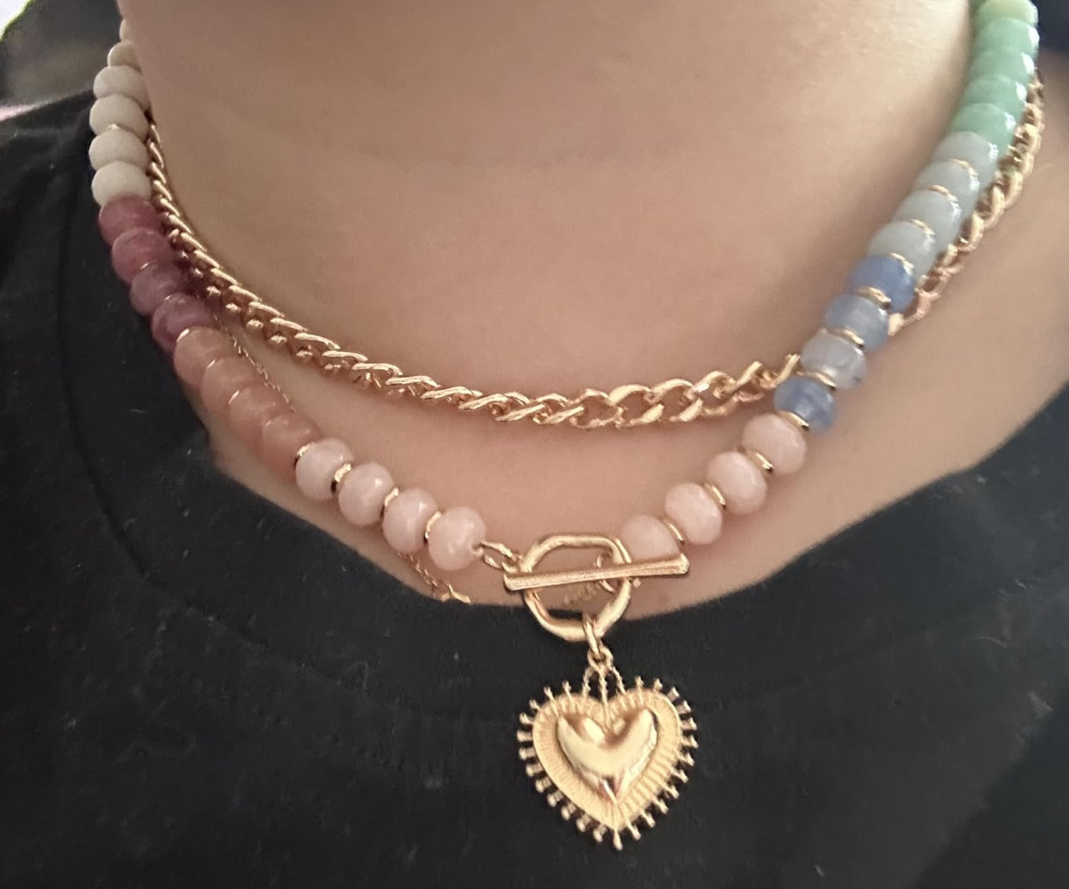 Layered Necklaces for Women, 14K Gold Plated Heart Pendant & Colorful Acrylic Beaded Choker, Cute... | Amazon (US)