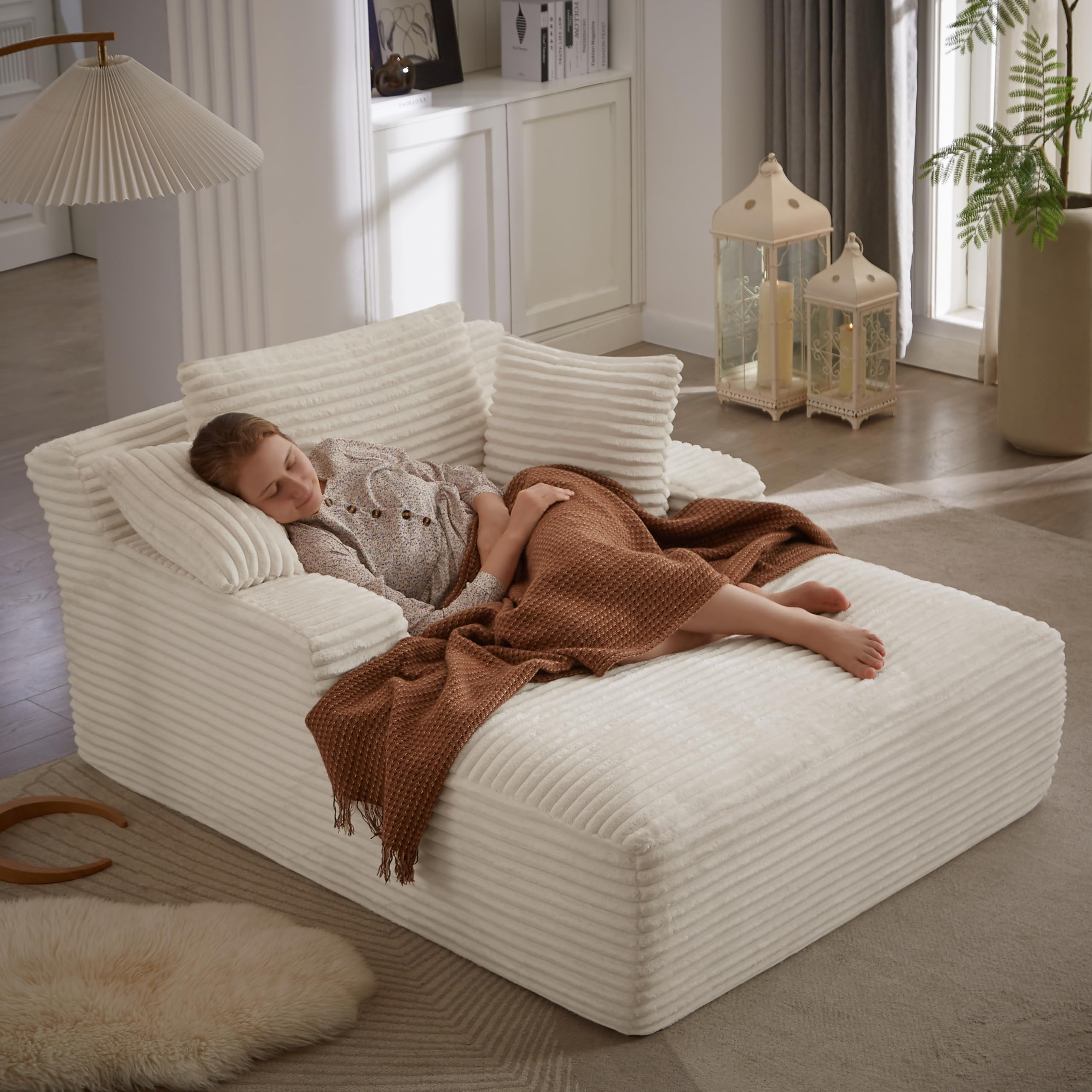 50" Oversized Chaise Lounge Sofa Chair Indoor, Modern Corduroy Sleeper Sofa Cloud Couch with 3 So... | Amazon (US)