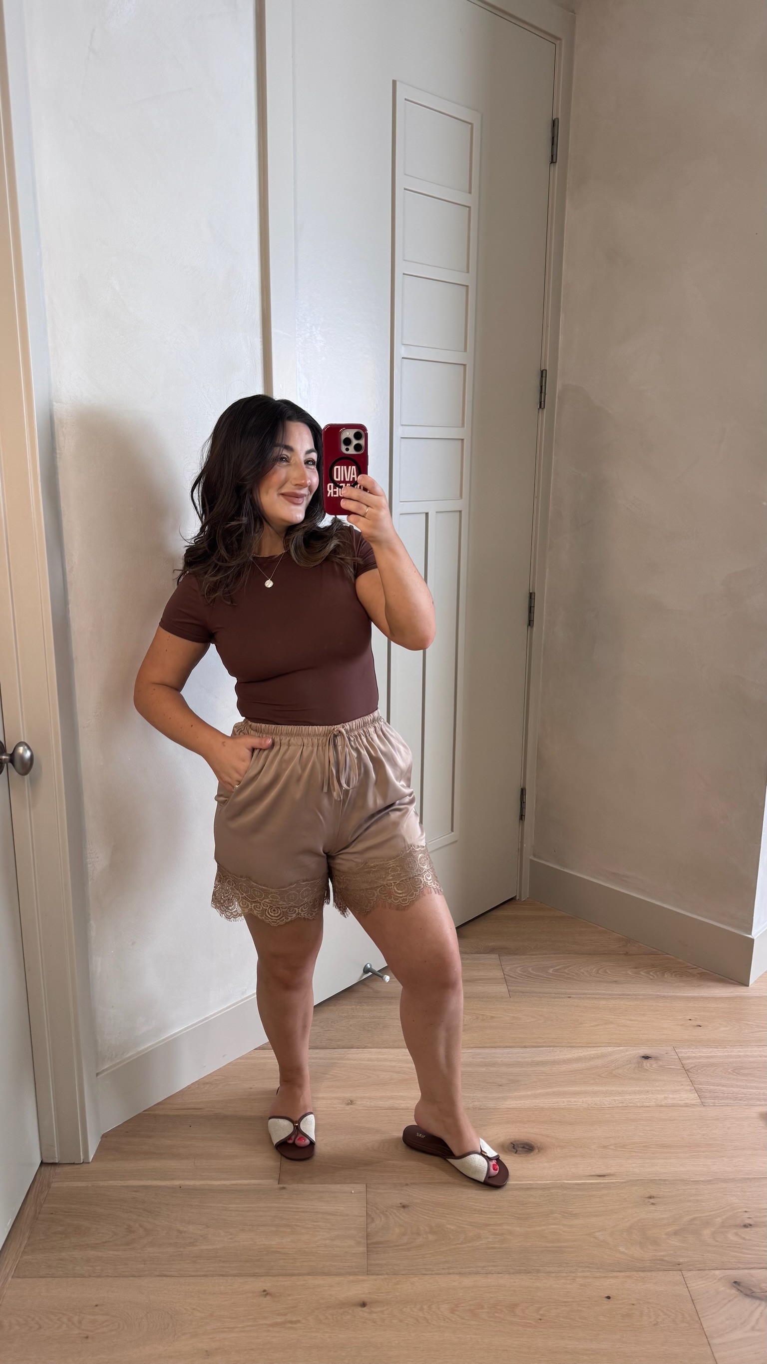 Love this color combo! 
Short sleeve tee and lace trim satin shorts size small 

5'0" 140lbs
petite friendly

#LTKootd #LTKSaleAlert #LTKPetite