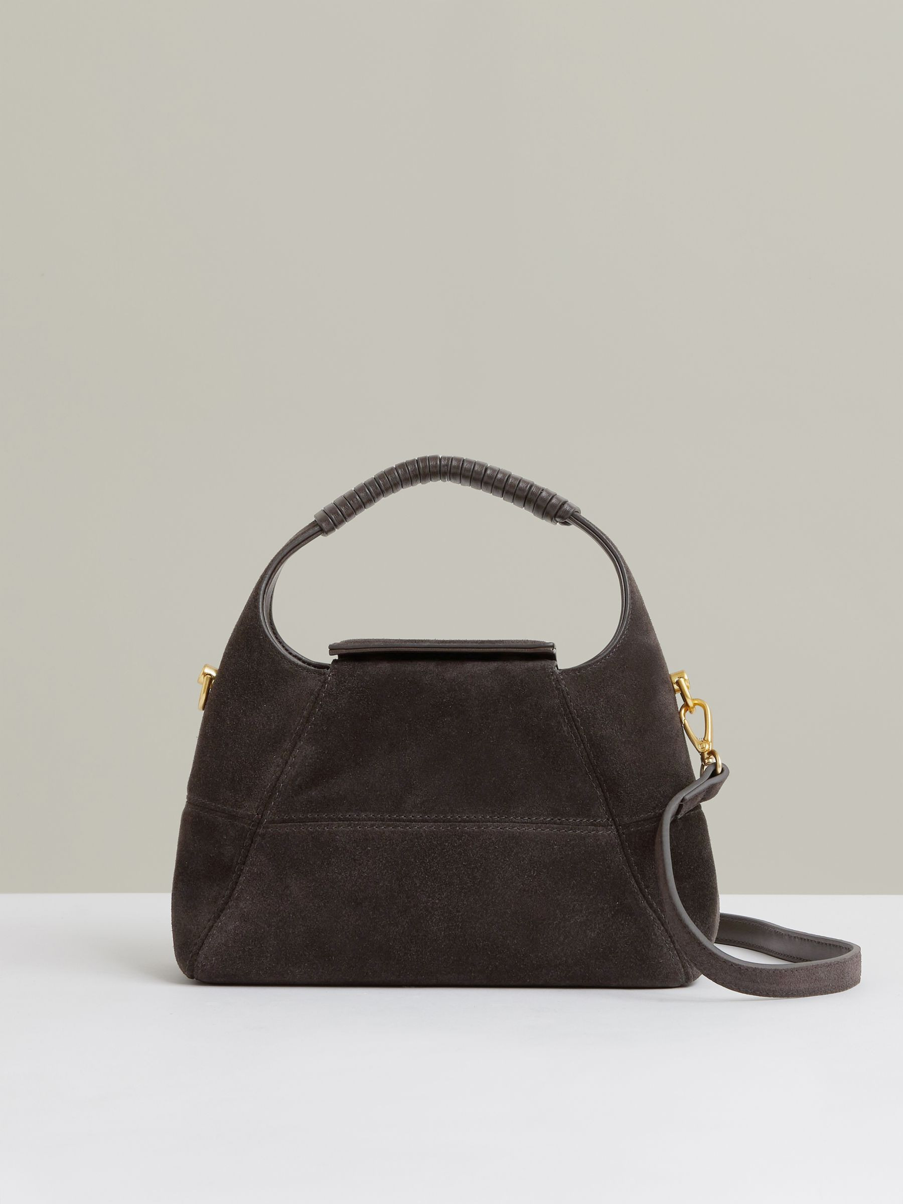 Reiss Suede Shoulder Bag in Chocolate - REISS | Reiss UK