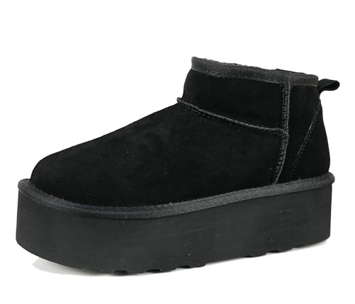 Meik Mangni Women's Ultra Mini Platform Fashion Boot Classic Short Ankle Boot Cloud Warm Fur Lined Snow Boots Anti-Slip Winter Boots for Outdoor,Black 8.5 US | Amazon (US)