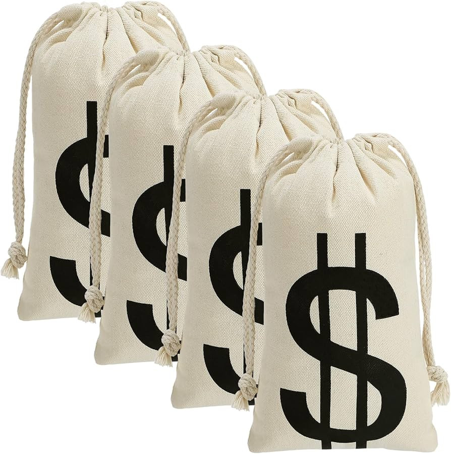 4pcs 7x13.8 Inches Canvas Money Bags - Costume Money Bag Prop with Dollar Sign, Money Sacks for H... | Amazon (US)