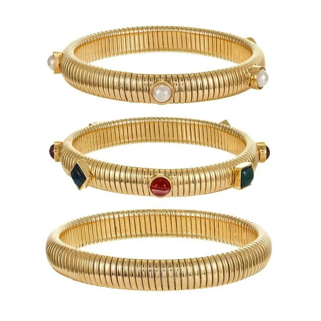 Time and Tru Goldtone Bangle Bracelet Set, Multicolored Stone Accents, Female, 3 Bracelets | Walmart (US)