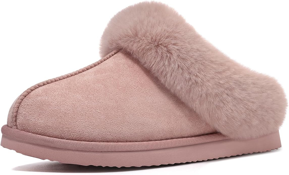 Litfun Fuzzy House Slippers for Women Fluffy Memory Foam Suede Slippers with Faux Fur Collar Indo... | Amazon (US)