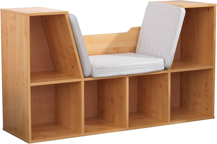 KidKraft Wooden Bookcase with Reading Nook, Storage and Gray Cushion - Natural, Gift for Ages 3-8 | Amazon (US)