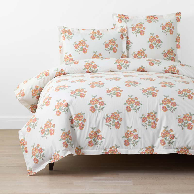 Blossoms and Stripes Classic Cool Cotton Percale Duvet Cover - Petal Charm, Twin/Twin XL | The Company Store