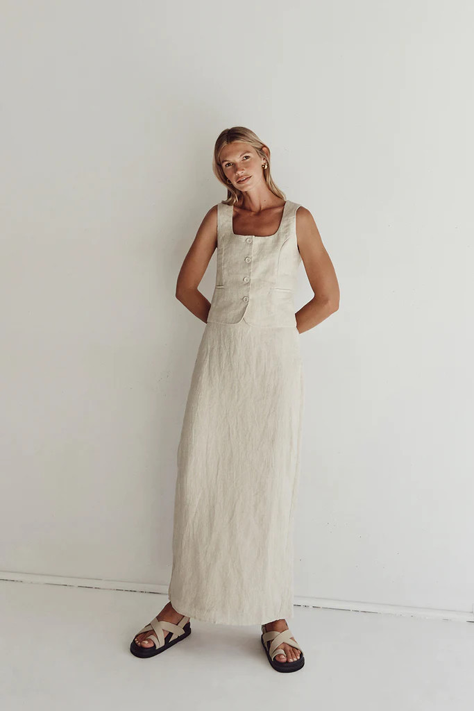 ROBERTS NATURAL LINEN MIDI SKIRT | DISSH