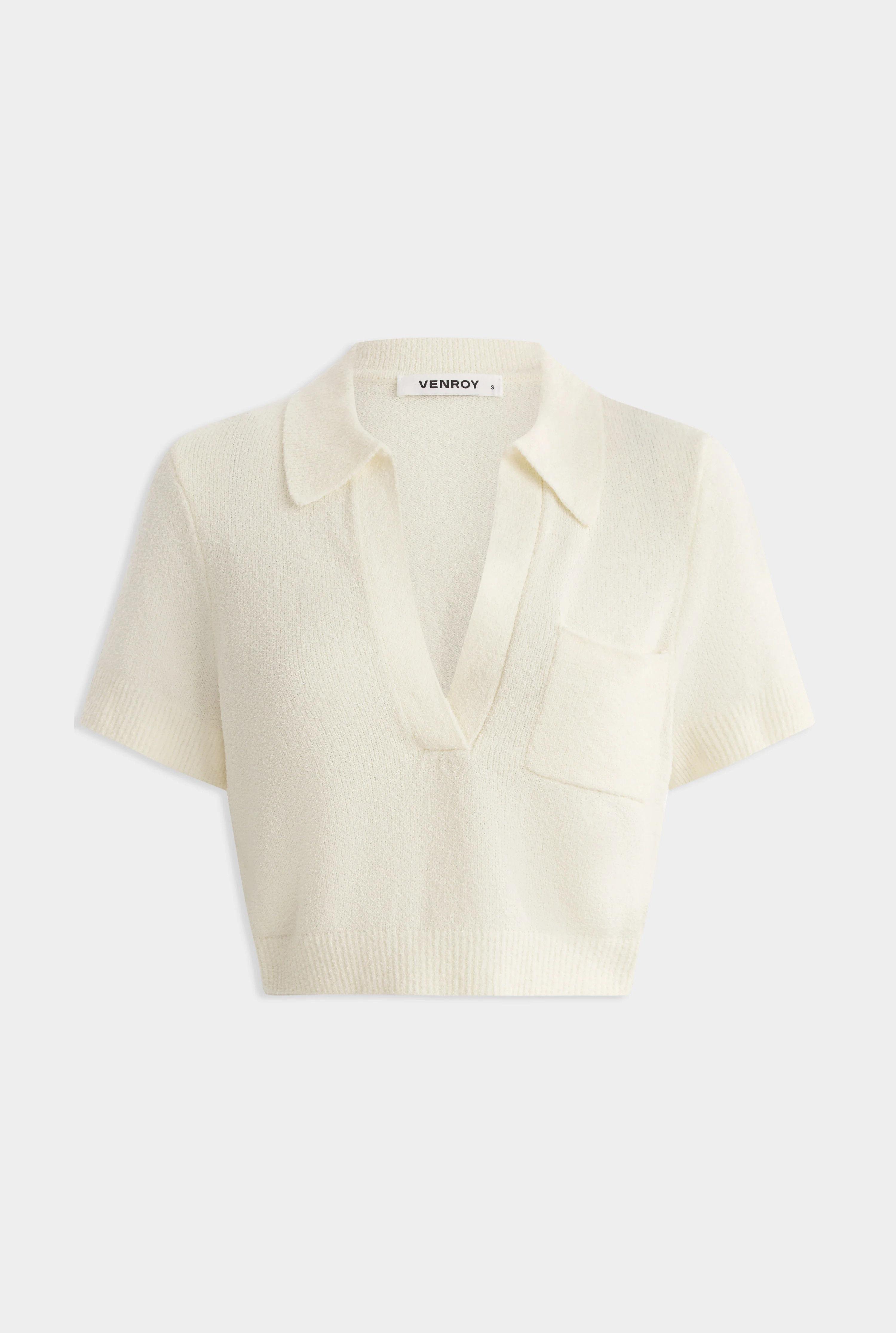 Womens Terry Knit Cropped Polo in Cream | Venroy | Venroy AU