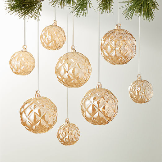 Illusion Amber Glass Christmas Tree Ornaments Set of 8 + Reviews | CB2 | CB2