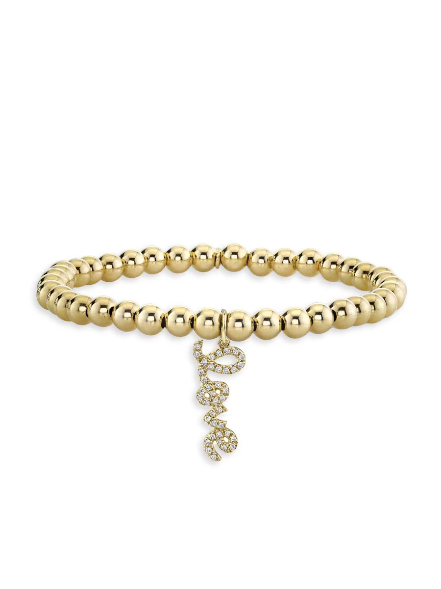 Under The Sea Love Script 14K Yellow Gold & 0.12 TCW Diamond Beaded Bracelet | Saks Fifth Avenue