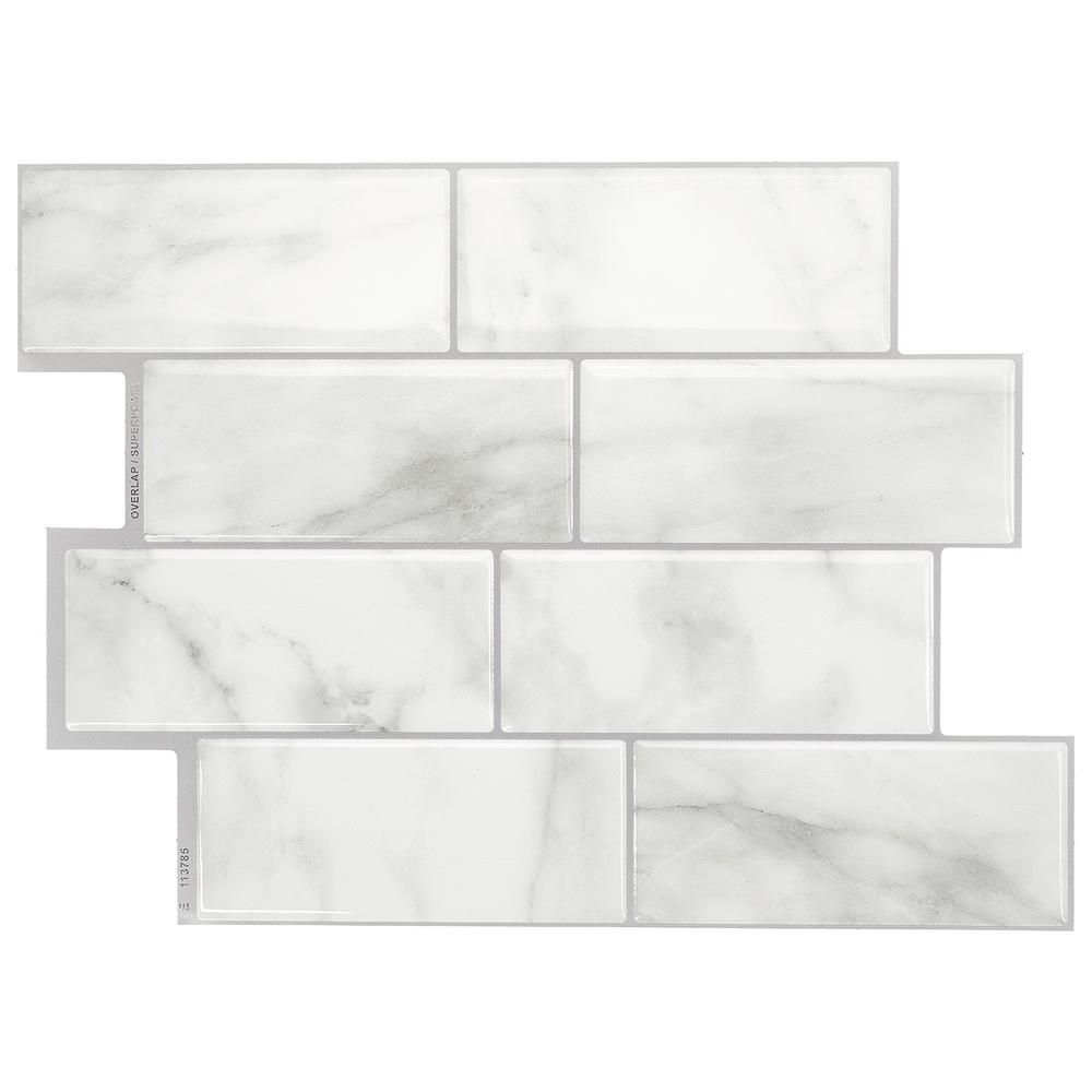 smart tiles Peel and Stick Backsplash Metro Carrera tiles, Ceramic look, 11.56 in x 8.38 in, Gray, 4 | The Home Depot