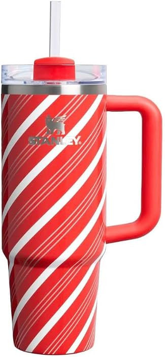 STANLEY Insulated Travel Mug, Red and White Candy Cane Stripe Pattern, Stainless Steel Tumbler wi... | Amazon (US)