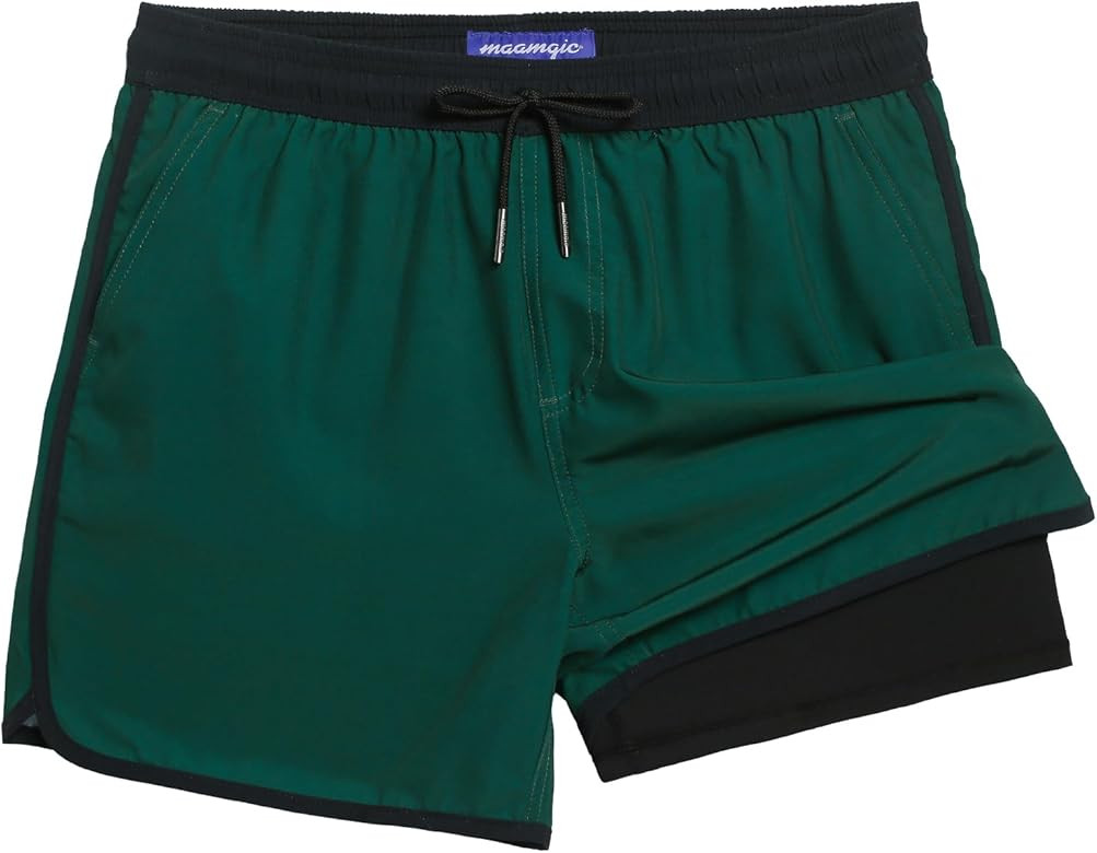 maamgic Mens Short 80s 90s Vintage 5.5" Swim Trunks Swimsuits Board Shorts Compression Liner Quic... | Amazon (US)