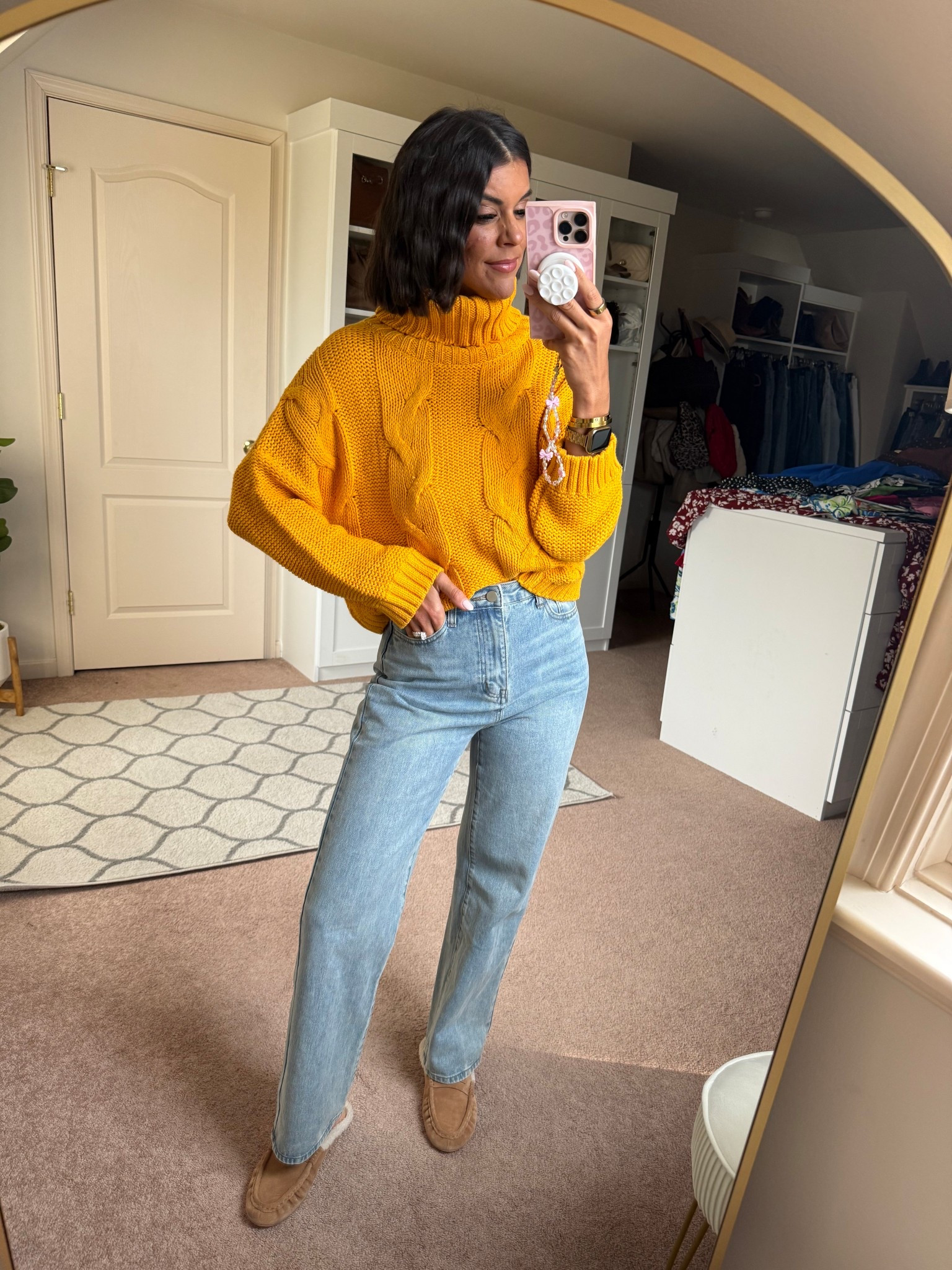 Size small in sweater and jeans (size up if in between in jeans) 

#LTKSeasonal