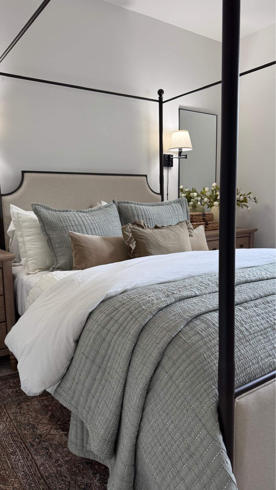 Our modern guest bedroom, inspired by antique and vintage style 🤍 Our canopy bed is a follower favorite, and these cool toned bedding finds are some of my favorites. ✨

#LTKHome