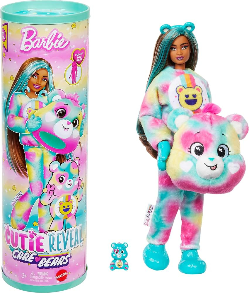 Barbie Cutie Reveal Care Bears Doll & Accessories, Series 2 Good Vibes Bear with 10 Surprises Inc... | Amazon (UK)
