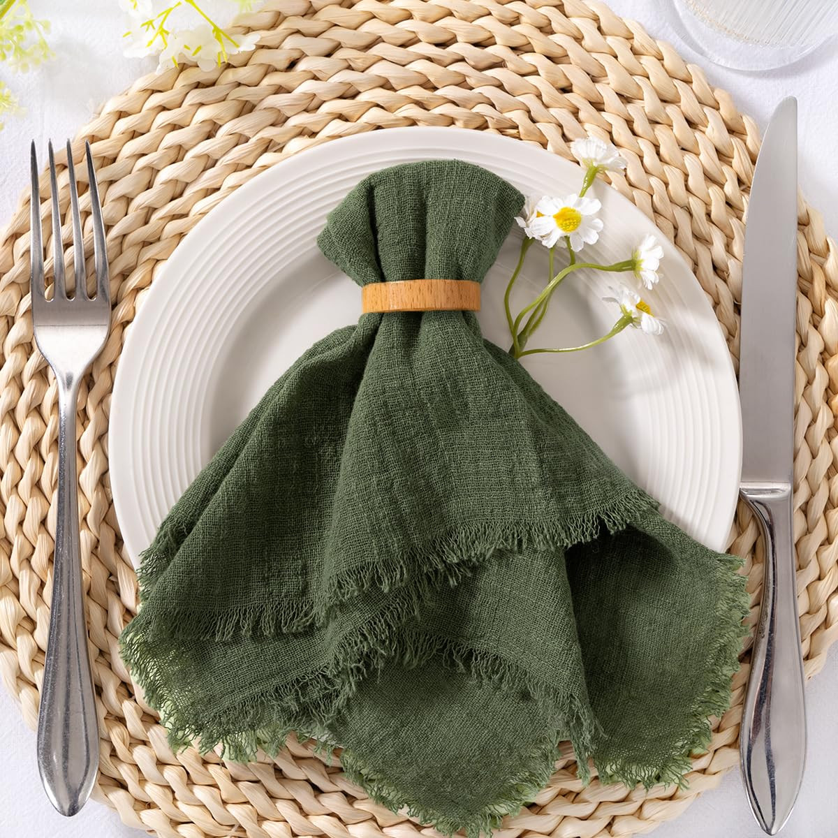 MLMC 6 Pack Olive Green Cloth Napkins with Fringe Boho St. Patrick's Day Linen Napkins Washable R... | Amazon (US)