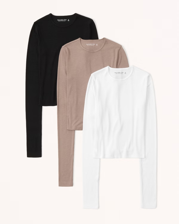Women's 3-Pack Long-Sleeve Featherweight Rib Tops | Women's Tops | Abercrombie.com | Abercrombie & Fitch (US)