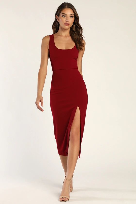 Sultry Elegance Wine Red Cutout Bodycon midi Dress | Lulus (US)