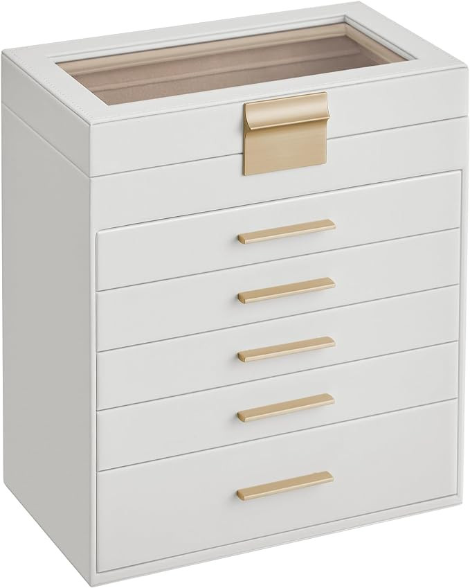 SONGMICS Jewelry Box with Glass Lid, 6-Layer Jewelry Organizer, 5 Drawers, for Sunglasses, Big Je... | Amazon (US)