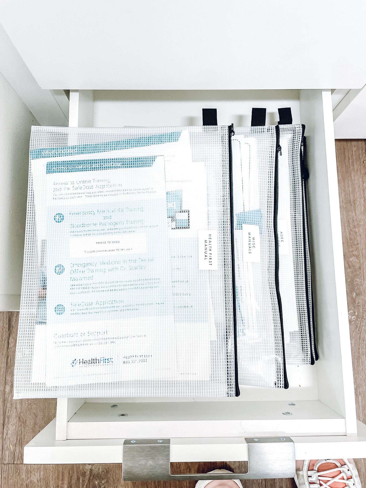 Storage organization✨ The Container Store Legal-Size Vinyl & Mesh Pouch Black. Amazon Brother P-Touch Cube Plus.