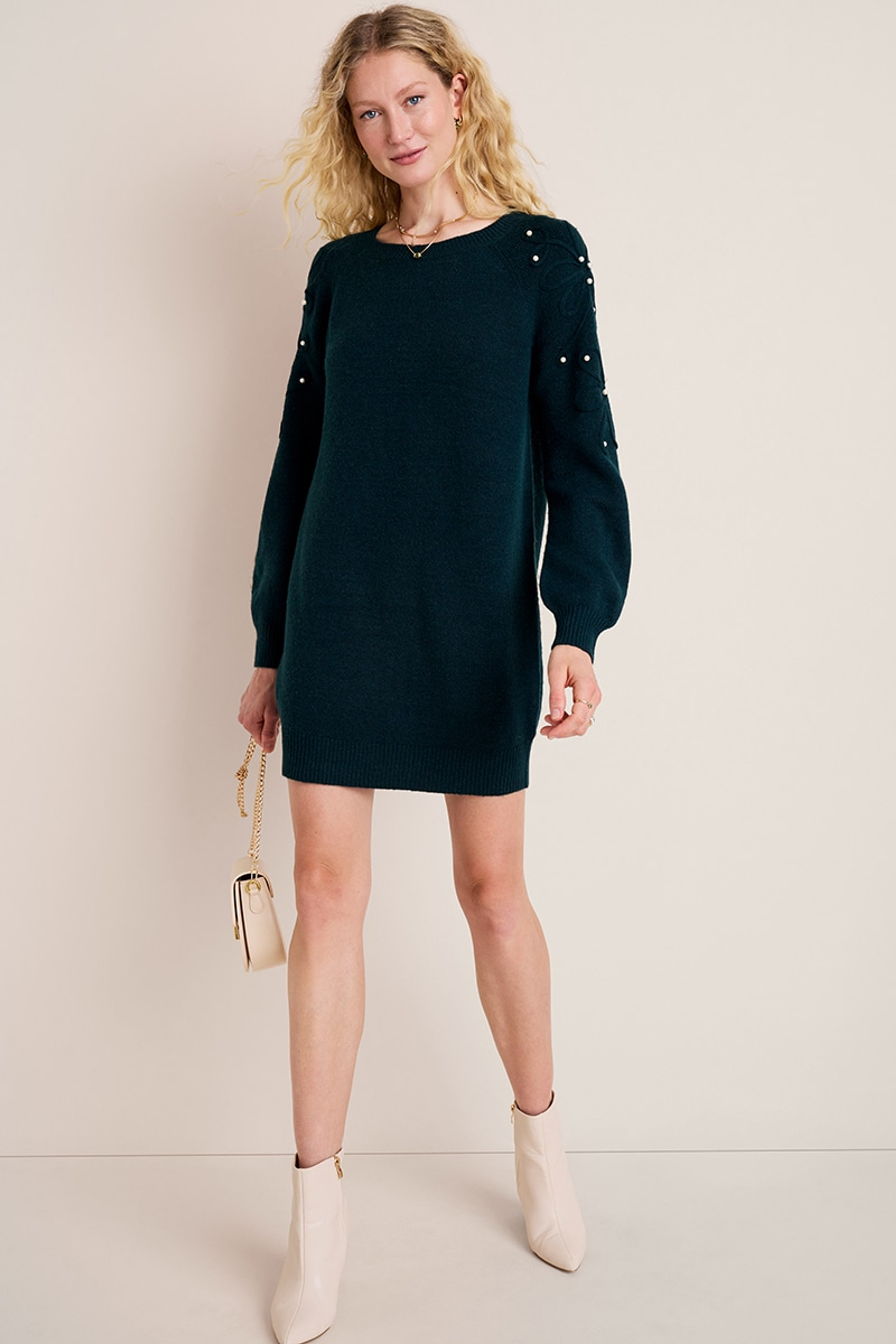 Kelly Pearl Embellished Sweater Dress | Francesca's